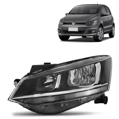 Farol Máscara Negra Foco Cromado | Vw Fox 2015/2020 - Lado Esquerdo