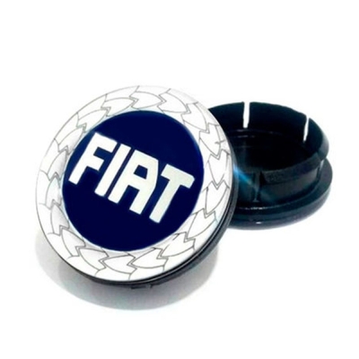 Calota Do Centro De Roda 48mm - Linha Fiat Modelo Original (Emblema Resinado Azul) - Emblemax 101484. (Unidade)