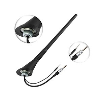 Antena Amplificadora de Teto Traseira - Vw Gol, Saveiro G3, G4, G5, Voyage G5, Golf, Polo, Santana - Haste Mega Flex Removível - (Cabo De 20Cm Conector Plug Din)