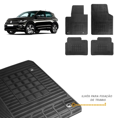 Tapete De Borracha - Volkswagen Tcross 2019/2023 - Preto / Com Furo e Ilhós Para Fixação / Jogo / 4 Peças