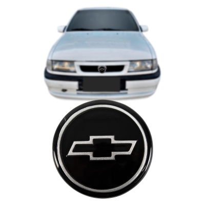 Emblema 'Logo Chevrolet' - Chevrolet Vectra 1994/1996 - Preto / Gravata Cromada / Acrílico / Redondo / Grade Do Radiador