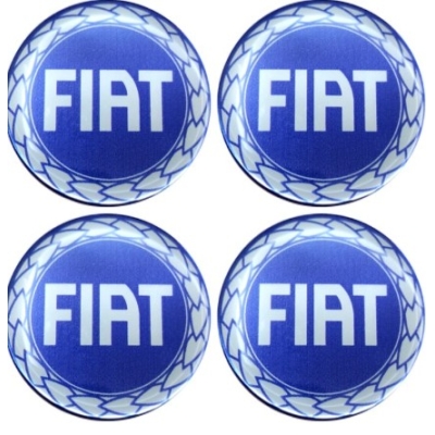 Emblema Para Calota 'FIAT' - Família Fiat 1985/2000 - Branco / Fundo Azul / Redondo / Resinado / Jogo Com Quatro Unidades / 68MM