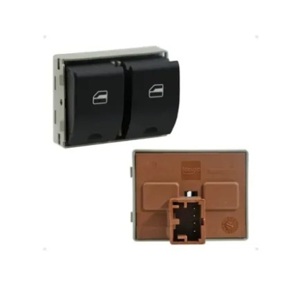 Interruptor Do Vidro Elétrico - Volkswagen Gol / Saveiro / Voyage 2006/2015 (G4, G5 e G6) / Fox / Polo 2003/2012 / Crossfox / Spacefox 2005/2015 / Parati 2006/2012 - 4 Terminais / Duplo / Lado Esquerdo (Motorista) / Fundo Marrom