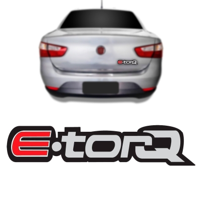 Emblema 'E-torQ' - Família Fiat 2011/2016 - Prata / 'E' Vermelho / Fundo Preto / Resinado