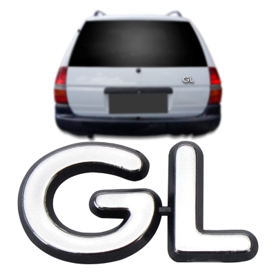 Emblema 'GL' - Ford Fiesta / Escort 1997/1999 - Cromado / Fundo Preto