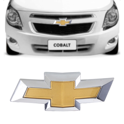 Emblema 'Logo Chevrolet' - Chevrolet Cobalt 2013/2015 - Dourado / Fundo Cromado / Grade Do Radiador