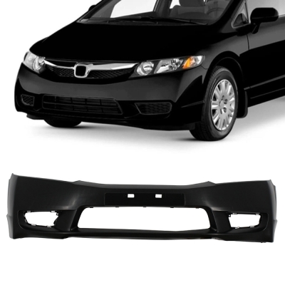 Parachoque Envolvente Dianteiro Honda Civic / Preto Liso Com Ressalto De Placa Com Furo Para Farol Auxiliar - 2009/2011