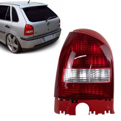 Lanterna Traseira Do Vw Gol G3 1999/2005 (Acrílica Vermelha, Re Cristal | Carcaça Metalizada Com Aba Vermelha) Lado Esquerdo.