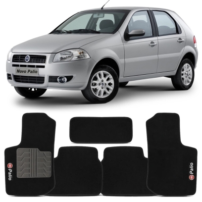 Tapete Personalizado Fiat Palio 2008/2011 - Preto (Logo Vermelha)