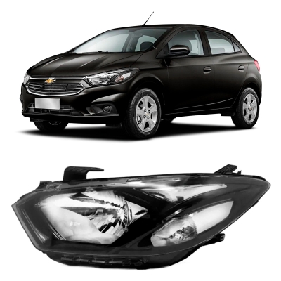 Farol - Chevrolet Onix / Prisma (LT) 2017/2019 - H4 / Máscara Negra / Moldura Preta / Lado Esquerdo