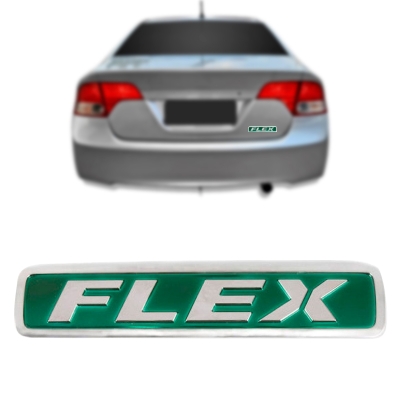 Emblema 'FLEX' - Honda Civic / Fit 2007/2010 - Cromado / Fundo Verde