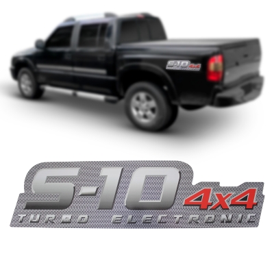 Emblema '4x4 TURBO ELECTRONIC' - Chevrolet S10 2009/2011 - Prata / '4x4' Vermelho / Adesivo