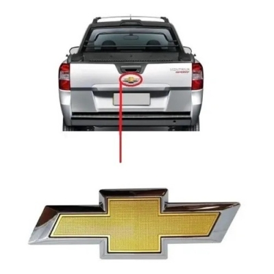 Emblema 'Logo Chevrolet' - Chevrolet Agile / Montana 2011/2013 - Dourado / Fundo Cromado / Porta Malas (Tampa Traseira, Caçamba)