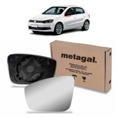 Espelho Do Retrovisor Com Base Vw Gol/ Voyage/Saveiro G6 13/16 Fox/ Crossfox 10/16 Golf 12/14 Up 15/ Lado Esquerdo Metalizado