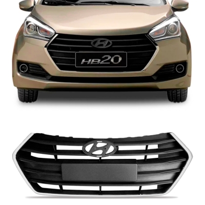 Grade Frontal Do Radiador - Hyundai HB20 2016/2017 - Preta / Modelo Original / Moldura Cromada / Externa