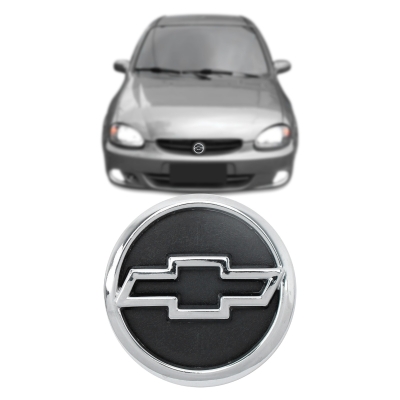 Emblema 'Logo Chevrolet' - Chevrolet Corsa 1996/1999 - Cromado / Fundo Preto / Grade Do Radiador