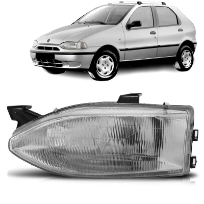 Farol - Fiat Palio / Weekend / Strada / Siena 1996/2000 e Palio Young 2001/2002 - H4 / Lente De Vidro / Foco Simples / Lado Esquerdo