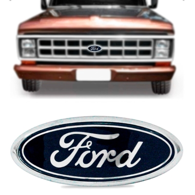 Emblema 'Logo Ford' - Ford Pick Up / Caminhão - Cromado / Fundo Azul Escuro / Adesivo / Grade Do Radiador / 180MM