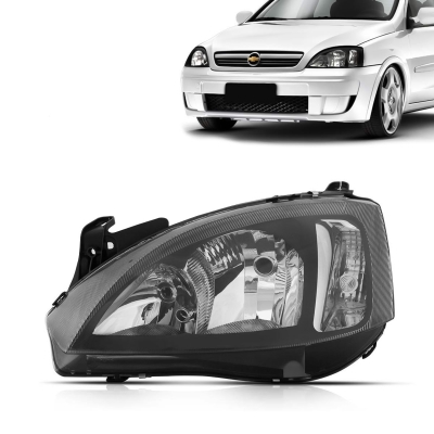 Farol - Chevrolet Corsa (Hatch e Sedan) 2005/2012 / Montana 2004/2010 - H1 e H7 / Foco Duplo / Máscara Negra / Lado Esquerdo