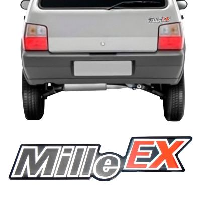 Emblema 'Mille EX' - Fiat Uno Mille EX 1997/2004 - Preto / Vermelho / Resinado