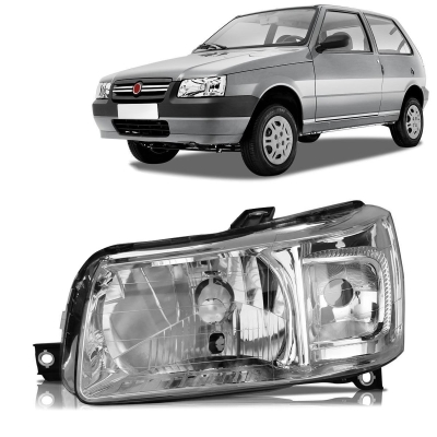 Farol H4 Máscara Metalizada Com Pisca > Fiat Uno Fiorino 2004/2013 - Lado Esquerdo