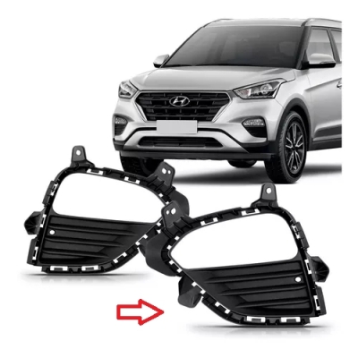 Grade Da Moldura Do Farol Auxiliar - Hyundai Creta 2017/2020 - Com Milha / Preto / Esquerdo