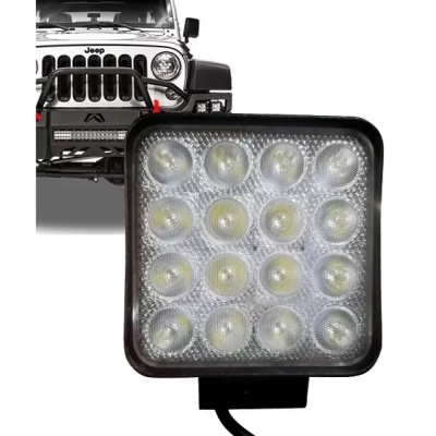 Farol De Milha Quadrado Em Led Com 16 Leds - 48w (Com Suporte Em Inox).