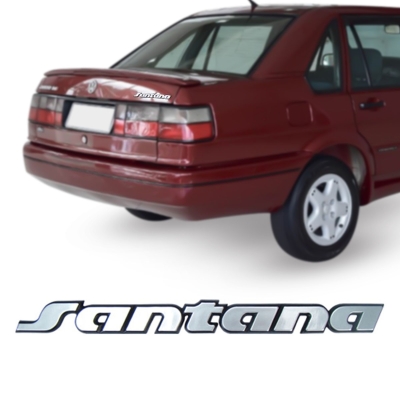 Emblema 'Santana' - Volkswagen Santana 1990/2000 - Cromado / Fundo Preto