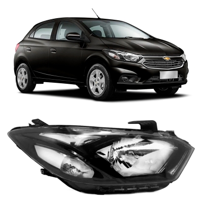 Farol - Chevrolet Onix / Prisma (LT) 2017/2019 - H4 / Máscara Negra / Moldura Preta / Lado Direito