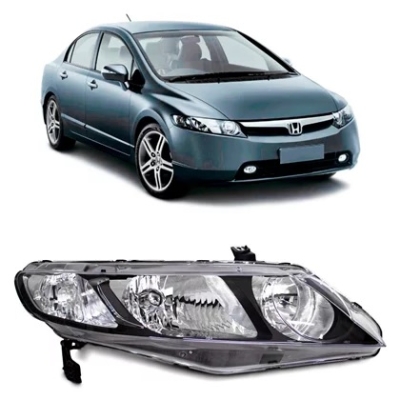 Farol Hb3/ Hb4 Máscara Negra Foco Cromado | Honda New Civic 2007/2011 - Lado Direito
