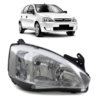 Farol - Chevrolet Corsa Hatch/Sedan 2003/2012 / Montana 2004/2010 - H1 e H7 / Foco Duplo / Máscara Cromada / Lado Direito