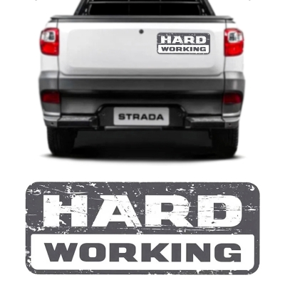 Emblema 'HARD WORKING' - Fiat Strada 2018/2019 - Cinza Escuro / 400x170x2MM