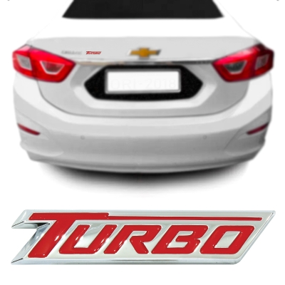 Emblema 'TURBO' - Chevrolet Cruze 2019/2021 / Tracker / Equinox 2017/2021 - Vermelho / Cromado