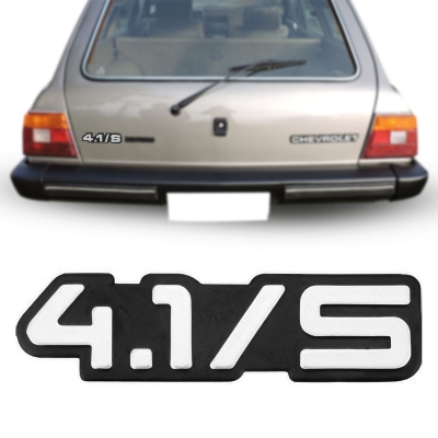 Emblema '4.1 / S' - Chevrolet Opala / Caravan - Cinza / Fundo Preto