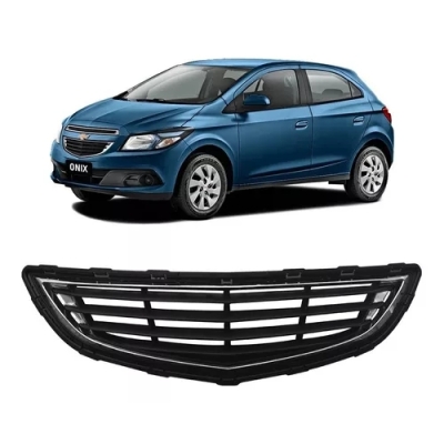 Grade Frontal Do Radiador - Chevrolet Onix / Prisma 2013/2016 - Preta / Com Friso Cromado / Inferior / Modelo Original