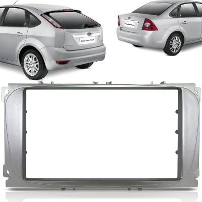 Moldura Do Painel Aparelho Som/Dvd 2din Ford Focus Sedan 2009/2013 Com Intermediária + Suporte De Fixação (Prata).