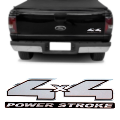 Emblema '4x4 POWER STROKE' - Ford Ranger 2003/2006 - Prata / Preto / Adesivo