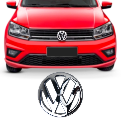 Emblema 'Logo Volkswagen' - Volkswagen Gol / Saveiro / Voyage 2017/2022 (G7 e G8) - Cromado / Vazado / Com Dupla Face / Sem Trava / Grade Do Radiador