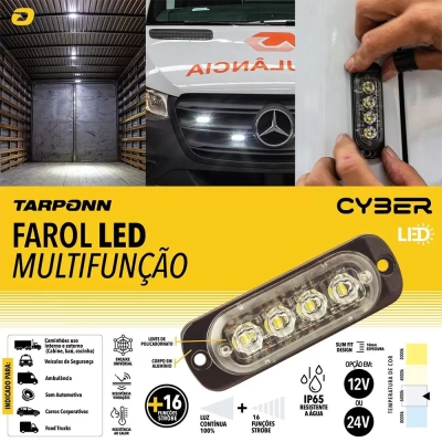 Farol Multifunção - Cyber / 4 Leds / 16 Funções Strobe / 6000K