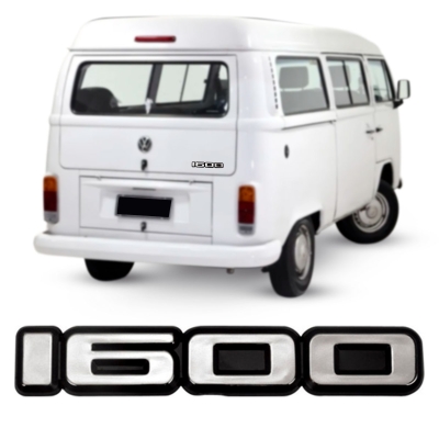 Emblema '1600' - Volkswagen Kombi 1976/1990 / Brasilia 1973/1982 - Cromado / Fundo Preto