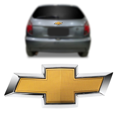 Emblema 'Logo Chevrolet' - Chevrolet Celta 2012/2016 - Dourado / Fundo Cromado / Porta Malas