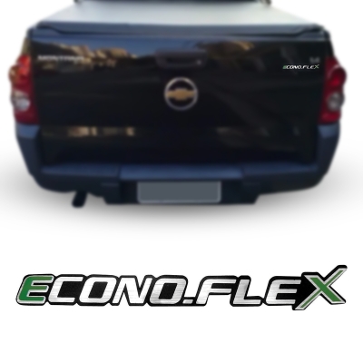 Emblema 'ECONO-FLEX' - Chevrolet Corsa (Hatch e Sedan) 2006/2012 - Prata Escovado / 'E' e 'X' Verde / Adesivo