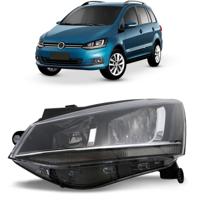 Farol - Volkswagen Fox / Spacefox 2016/2018 - H1 e H7 / Foco Duplo / Máscara Escurecida (Cinza) / Lado Esquerdo