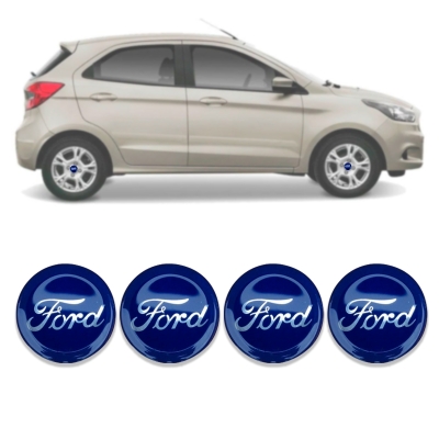 Emblema Para Calota 'FORD' - Família Ford - Azul / Redondo / Resinado / Jogo Com Quatro Unidades / 68MM