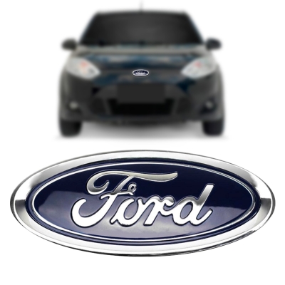 Emblema 'Logo Ford' - Ford Fiesta 2010/2013 / Ford KA (Hatch e Sedan) 2015/2020 - Cromado / Fundo Azul / Grade Do Radiador