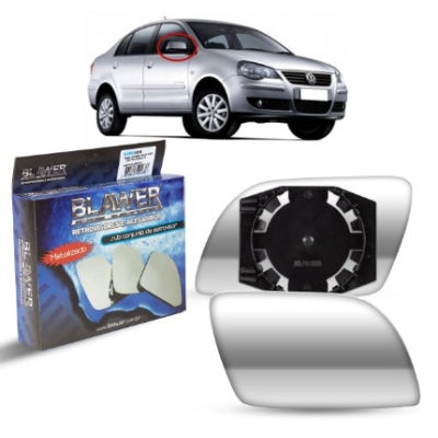 Lente Do Retrovisor Com Base Vw Polo 2002 A 2009 Metalizado Plano Lado Direito