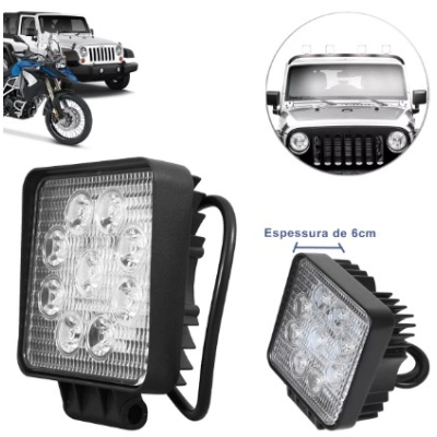 Farol Auxiliar Led Universal 12/24v 9 Leds 27w 6000k Quadrado 30mmx105mmx105mm Carcaça De Ferro