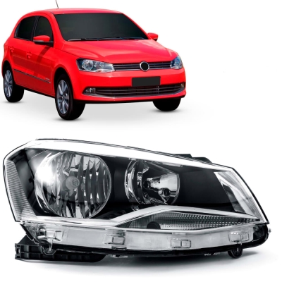 Farol - Volkswagen Gol / Saveiro / Voyage G6 2013/2016 - H1 e H7 / Foco Duplo / Moldura Frontal Metalizada / Lado Direito