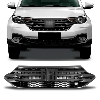 Grade Frontal Do Radiador - Fiat Strada Após 2021 - Preta / Com Friso Cromado / Modelo Original