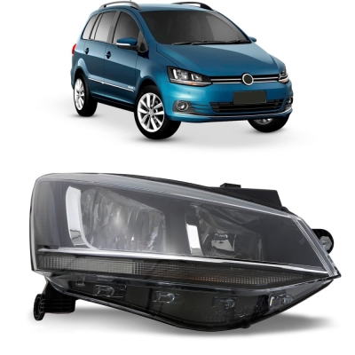 Farol - Volkswagen Fox / Spacefox 2016/2018 - H1 e H7 / Foco Duplo / Máscara Escurecida (Cinza) / Lado Direito